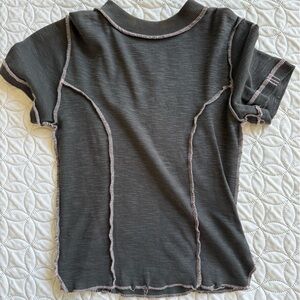 Gray BDG Short Sleeve Top with Pink Stitching